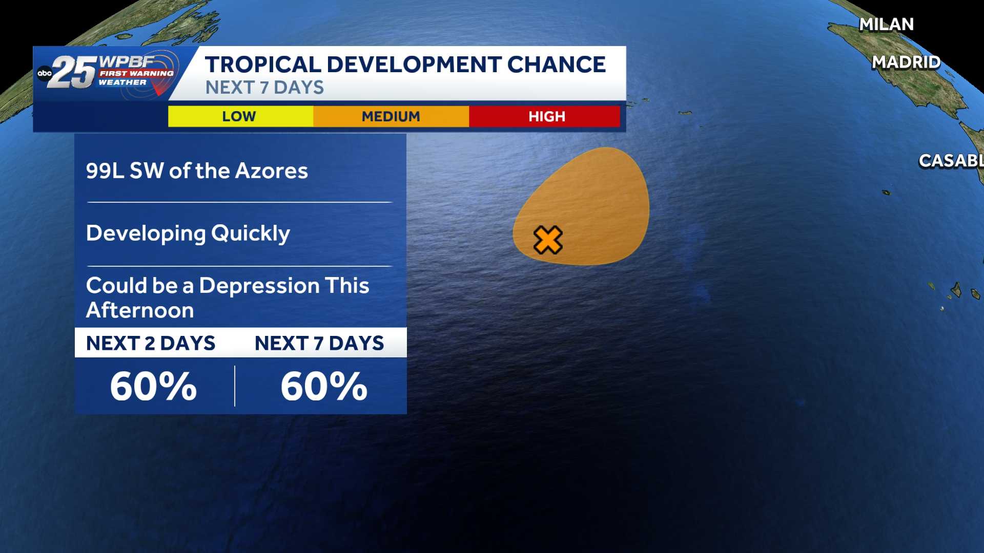 National Hurricane Center tracking Invest 99-L in eastern subtropical Atlantic