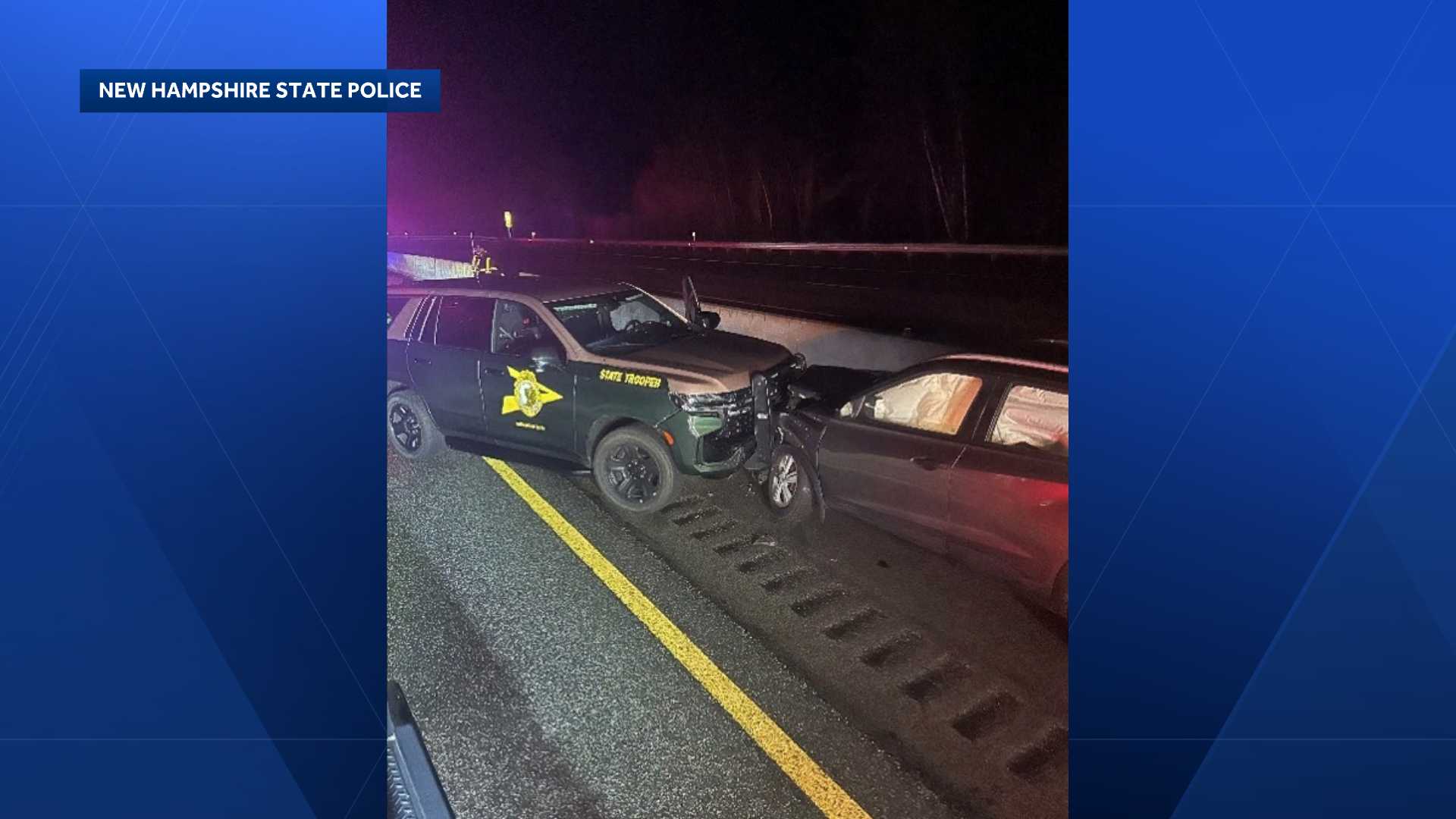 NH woman facing charges after driving wrong way, crashing into cruiser, NHSP say