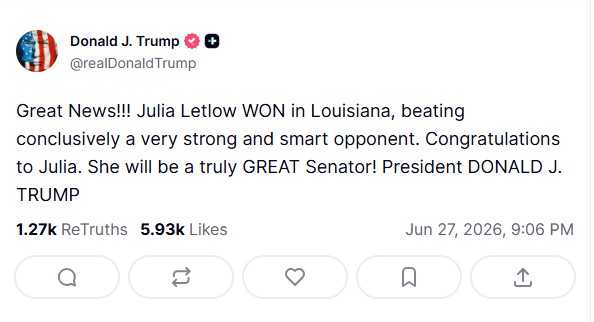 president donald trump congratulates julia letlow