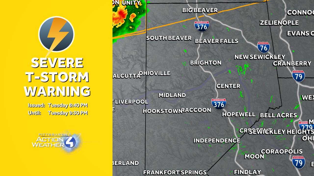 Severe Thunderstorm Warning in place for parts of Western Pa.