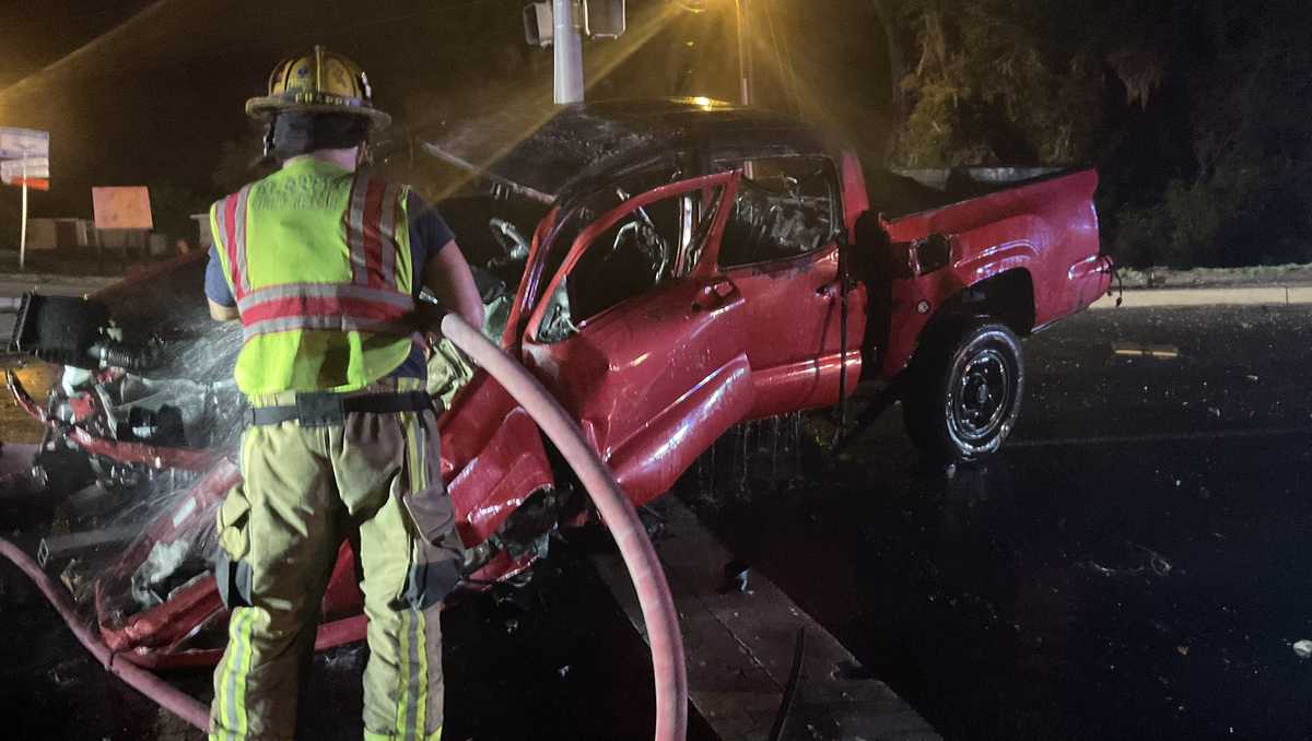 Crews rescue driver from burning pickup after Beaufort County crash