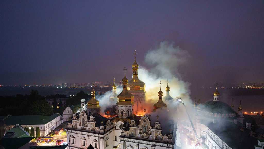 VIDEO: Historic Ukrainian monastery on fire after deadly Russian attack