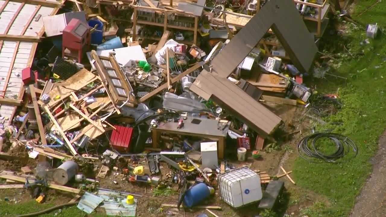 AERIALS: Barn in Jackson County, Indiana leveled by storms