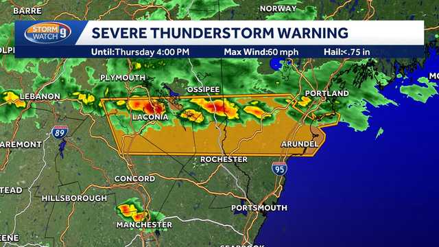 Severe thunderstorm warning issued for parts of New Hampshire