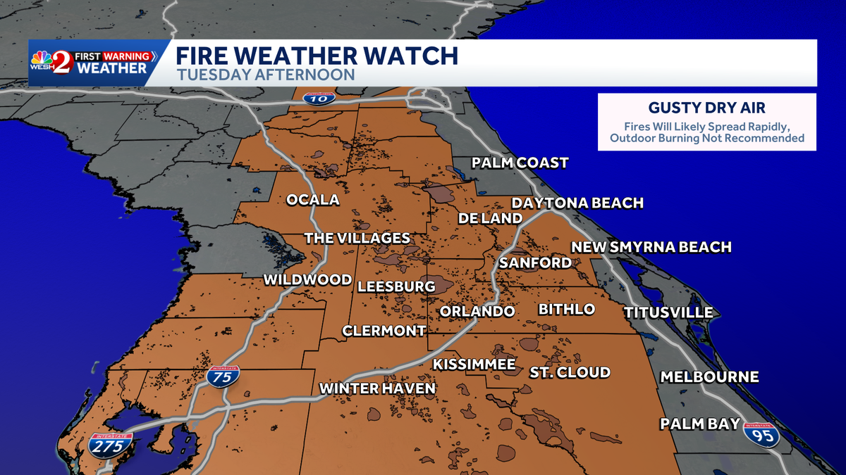 Red Flag Warning includes Volusia County as wildfire risk rises Tuesday