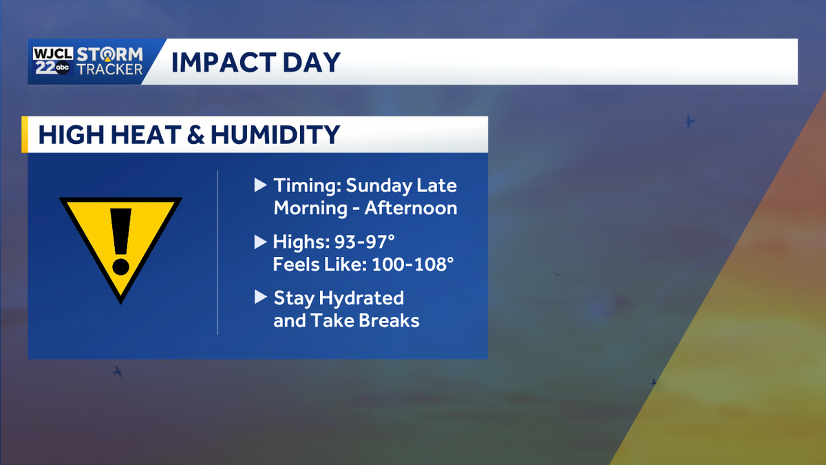Southeast Georgia and the Lowcountry face another round of high heat & humidity on Sunday