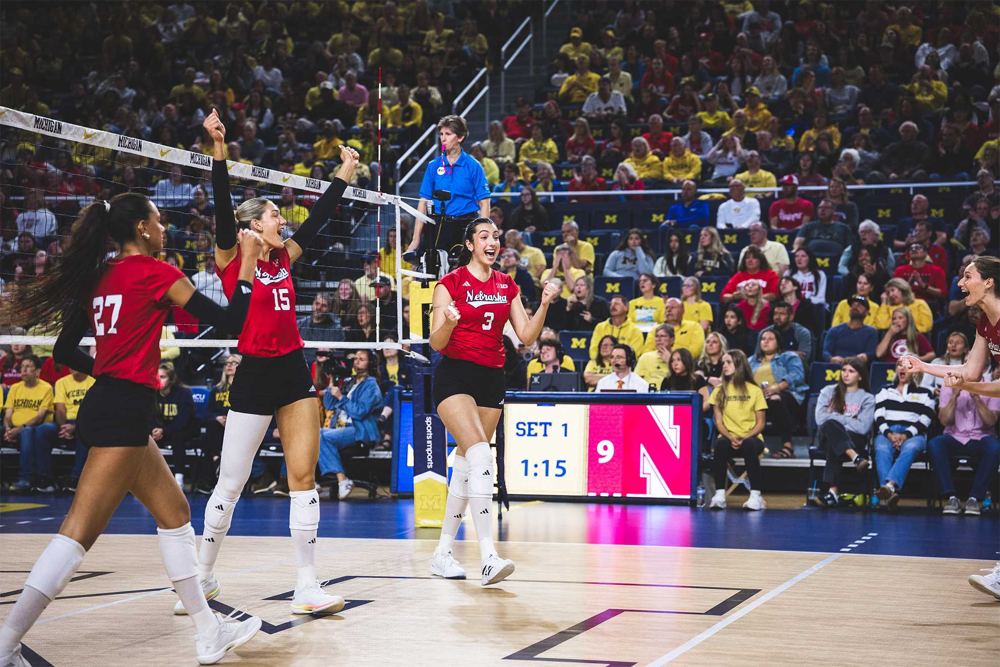 After dropping a set, Husker volleyball rallied to beat Michigan