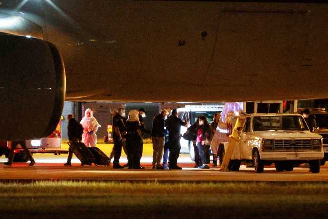 Passengers from the MV Hondius arrive in Nebraska on May 11.