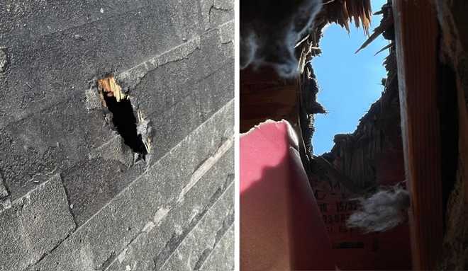 Vue extérieure et intérieure du site d'impact du météore.﻿