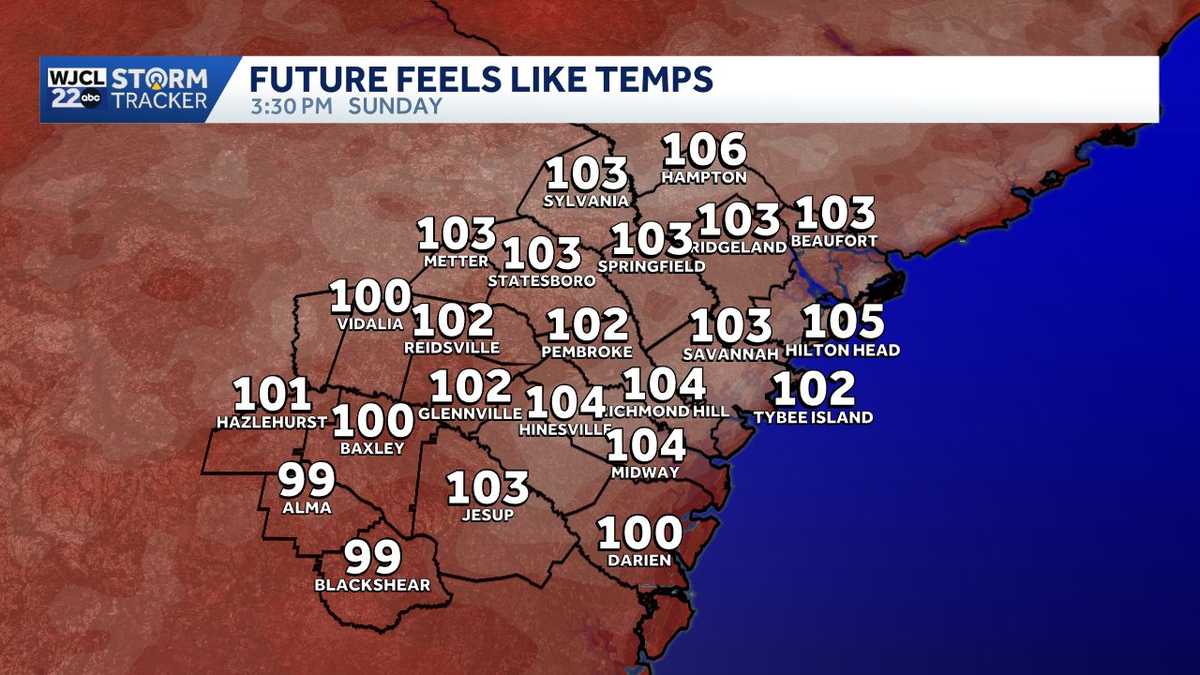 Triple digit feels like temperatures, a few storms possible this weekend for SE Georgia, Lowcountry