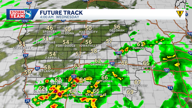 overnight storms are possible, spreading from south to north with heavy rain and small hail.﻿
