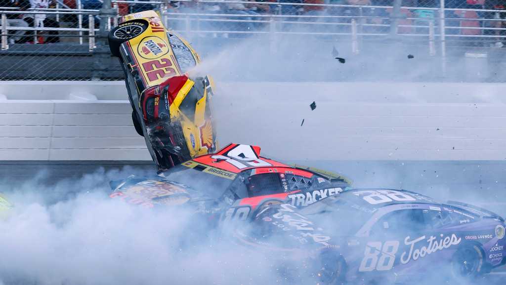 Joey Logano airborne in Talladega crash - WMTW
