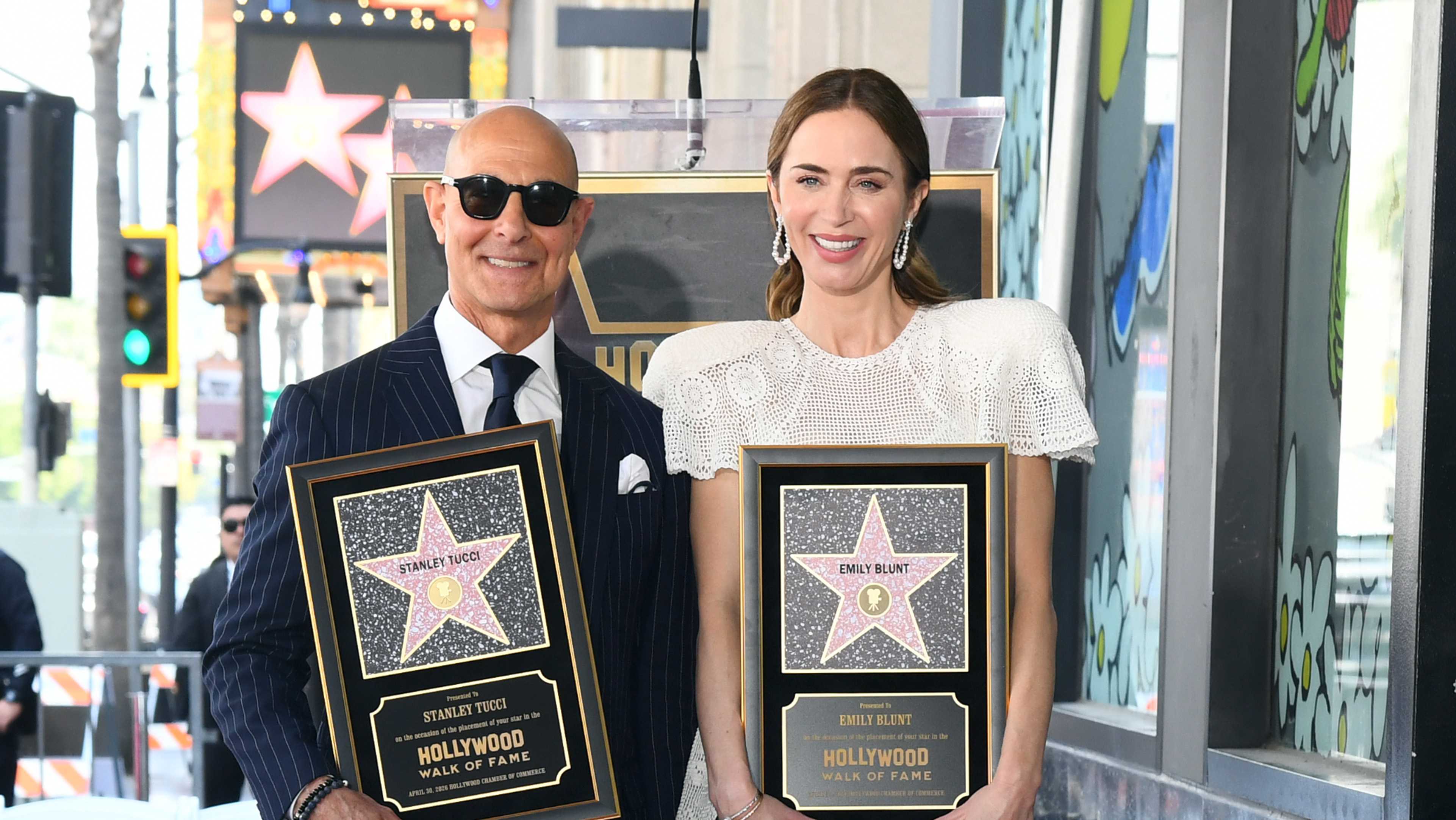 Stanley Tucci, Emily Blunt receive stars on the Hollywood Walk of Fame in star-studded ceremony