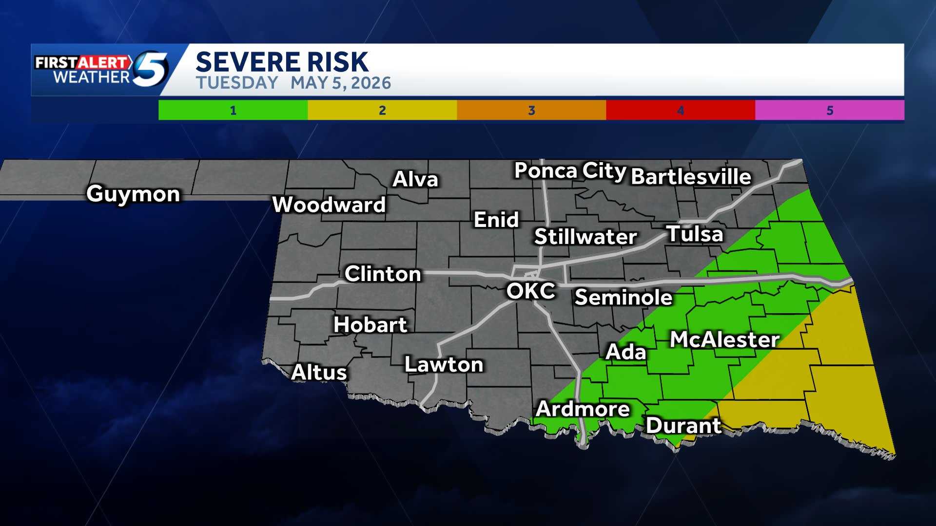 TIMELINE: Storms with low tornado risk possible Tuesday in parts of Oklahoma