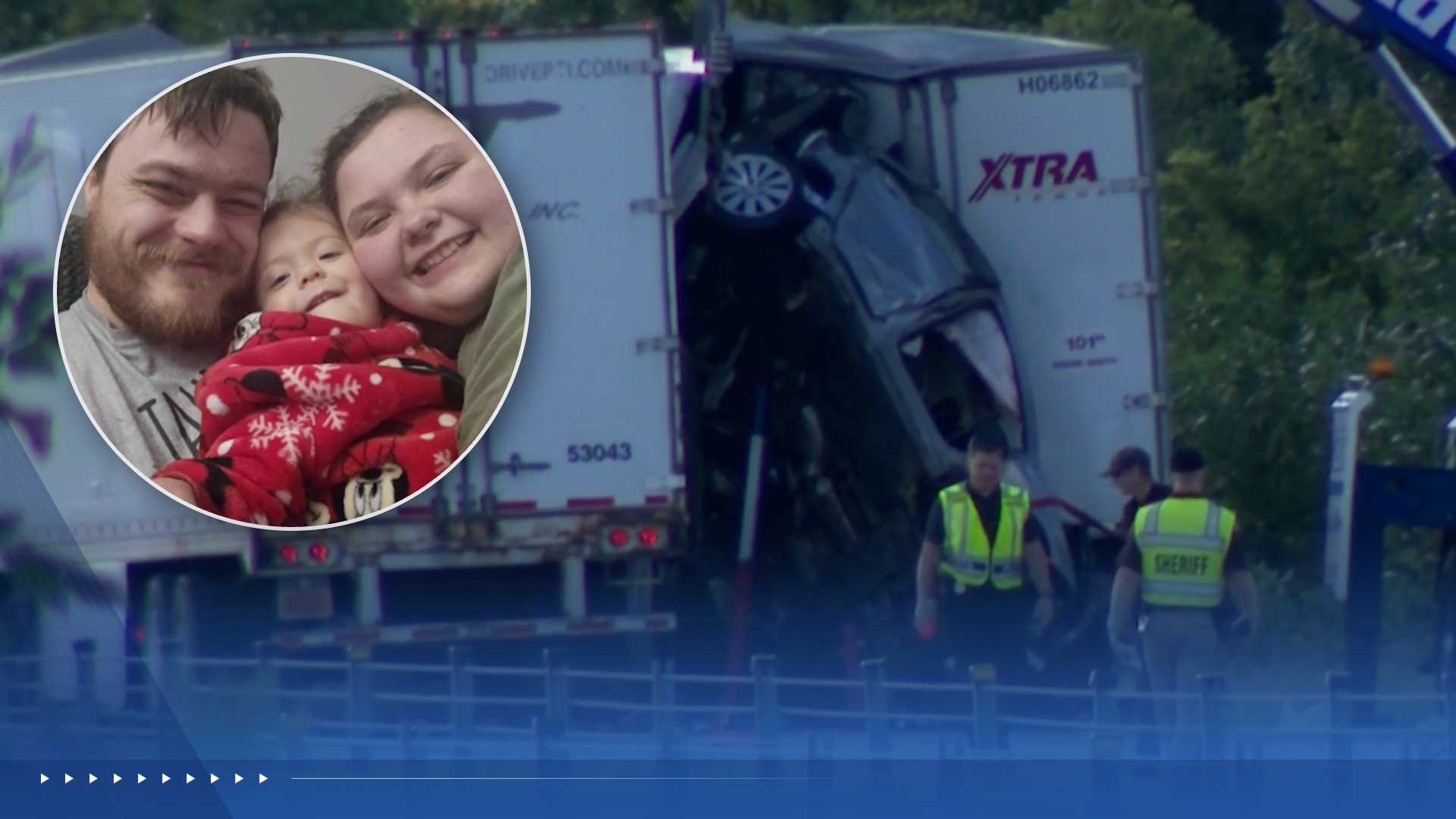 Family survives after their vehicle was sandwiched between two semis in pileup