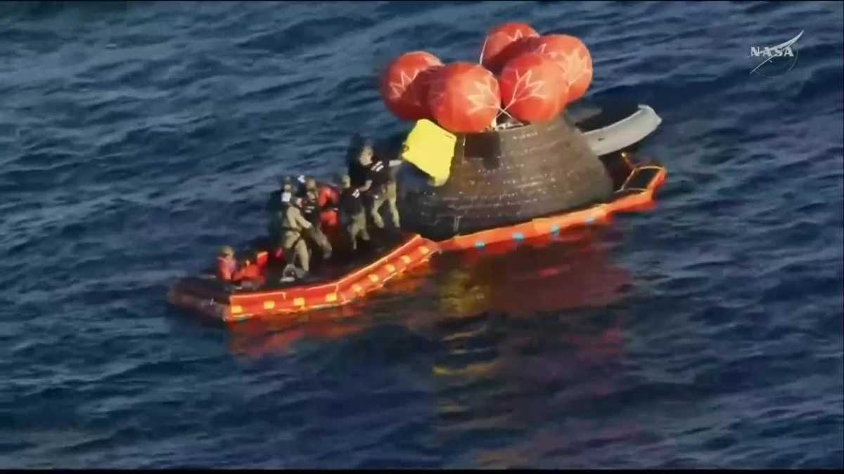 Artemis II crew energes from Orion capsule after successful splashdown in the Pacific