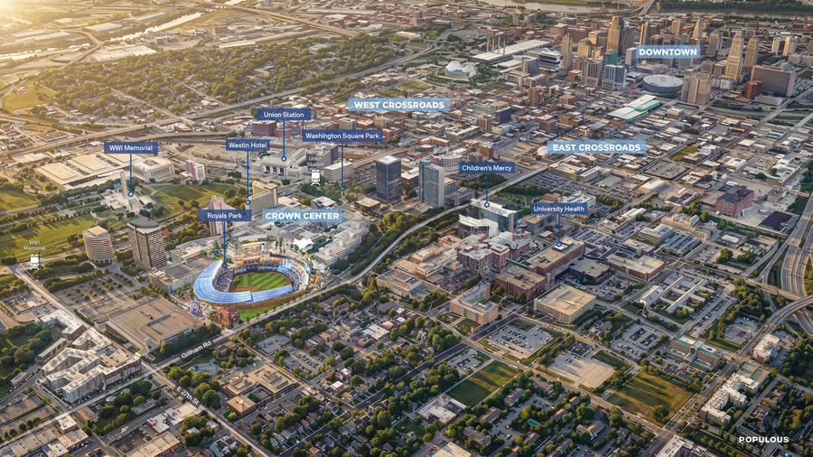 A rendering shows what the new Royals ballpark could look like in downtown Kansas City.