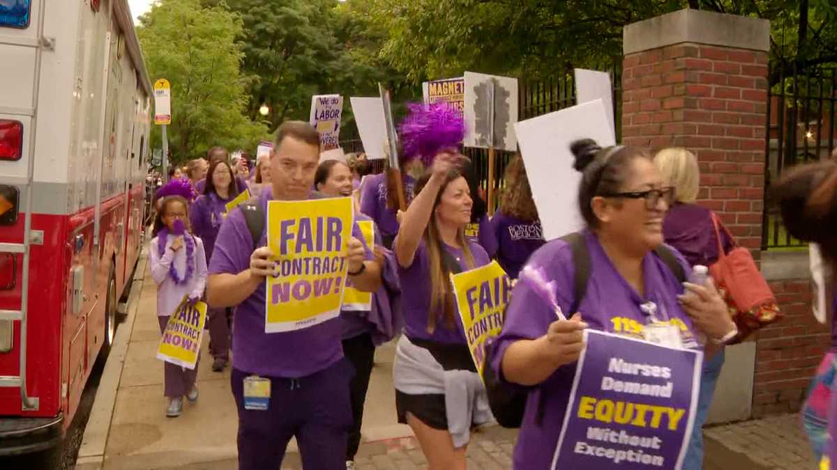 Thousands of BMC nurses picket in Boston, Brockton amid contract dispute