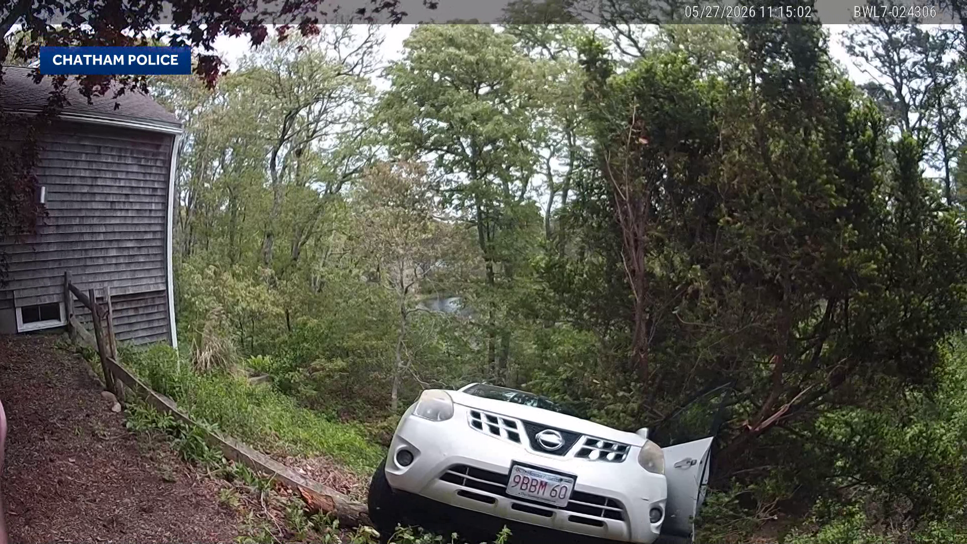 Video shows car teetering down embankment on Cape Cod