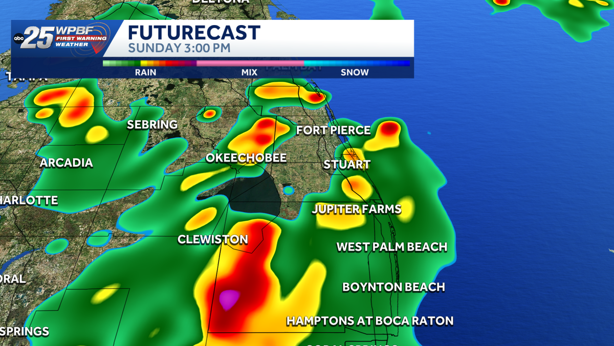 Rain and storms forecast for Palm Beaches and Treasure Coast Sunday