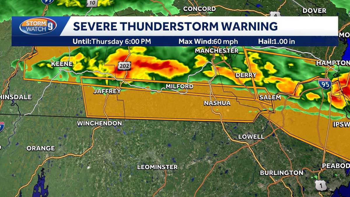 Severe thunderstorm warning area expands across more of southern New Hampshire