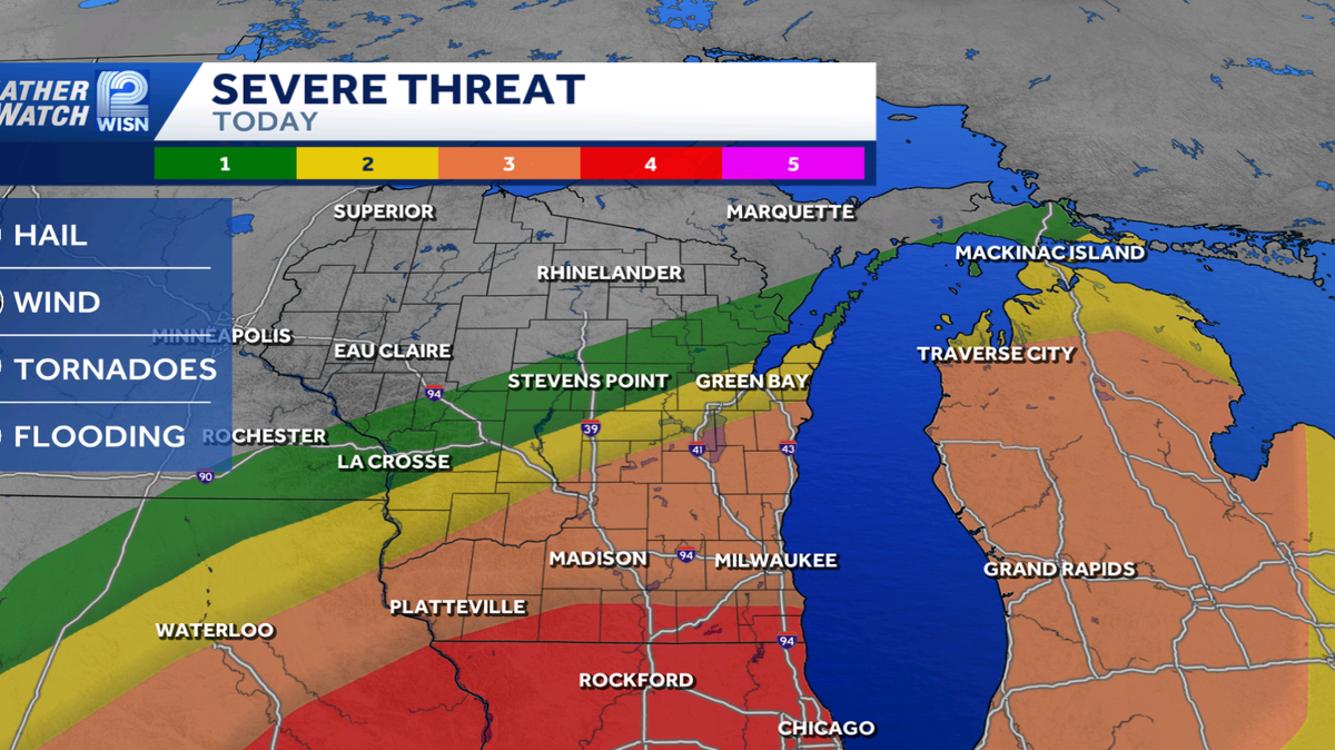 Level 4 out of 5 severe weather risk issued for parts of southeast Wisconsin