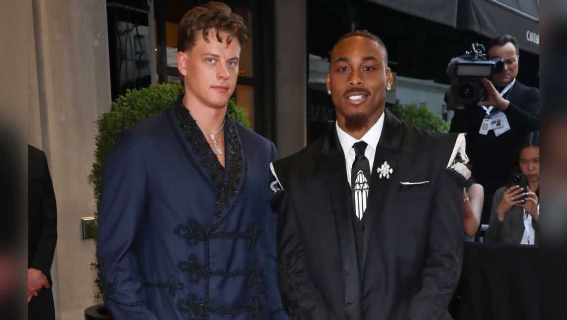 Former LSU stars Joe Burrow & Justin Jefferson walk the red carpet at Met Gala 2026
