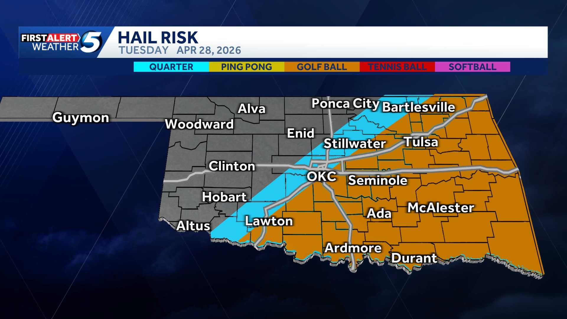 Oklahoma Weather Forecast: Storms with hail risk Tuesday morning - KOCO