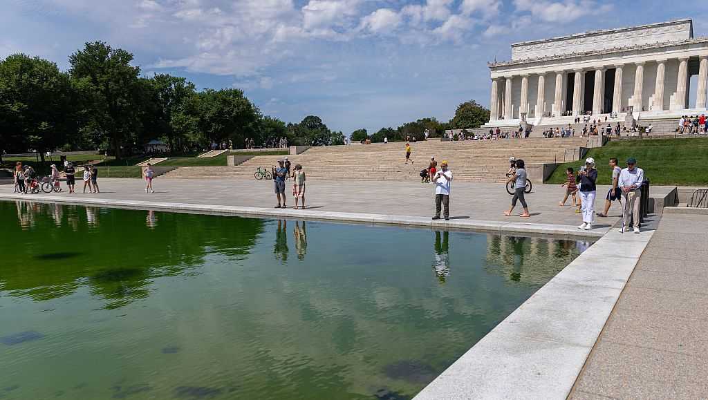 The basin held about 6.5 million gallons of water — roughly as much as 10 Olympic-size swimming pools — before a 2012 renovation, according to the National Park Service. Under that earlier renovation, the pool was reengineered with a circulation and filtration system so that instead of using the city's drinking water, it draws river water from the nearby Tidal Basin.