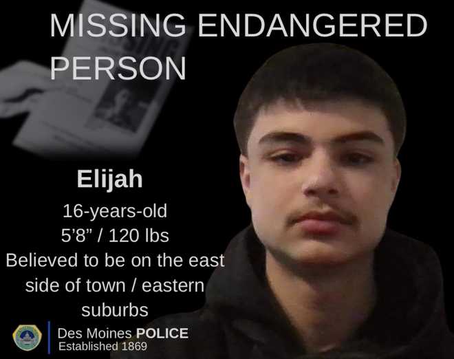 Missing person: Des Moines police searching for Elijah, 16