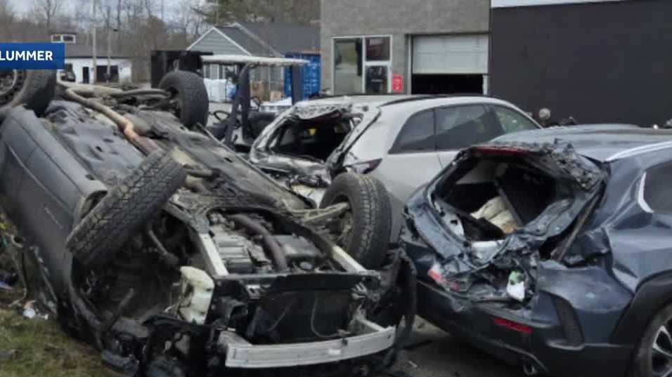 Crash damages multiple vehicles at Augusta dealership