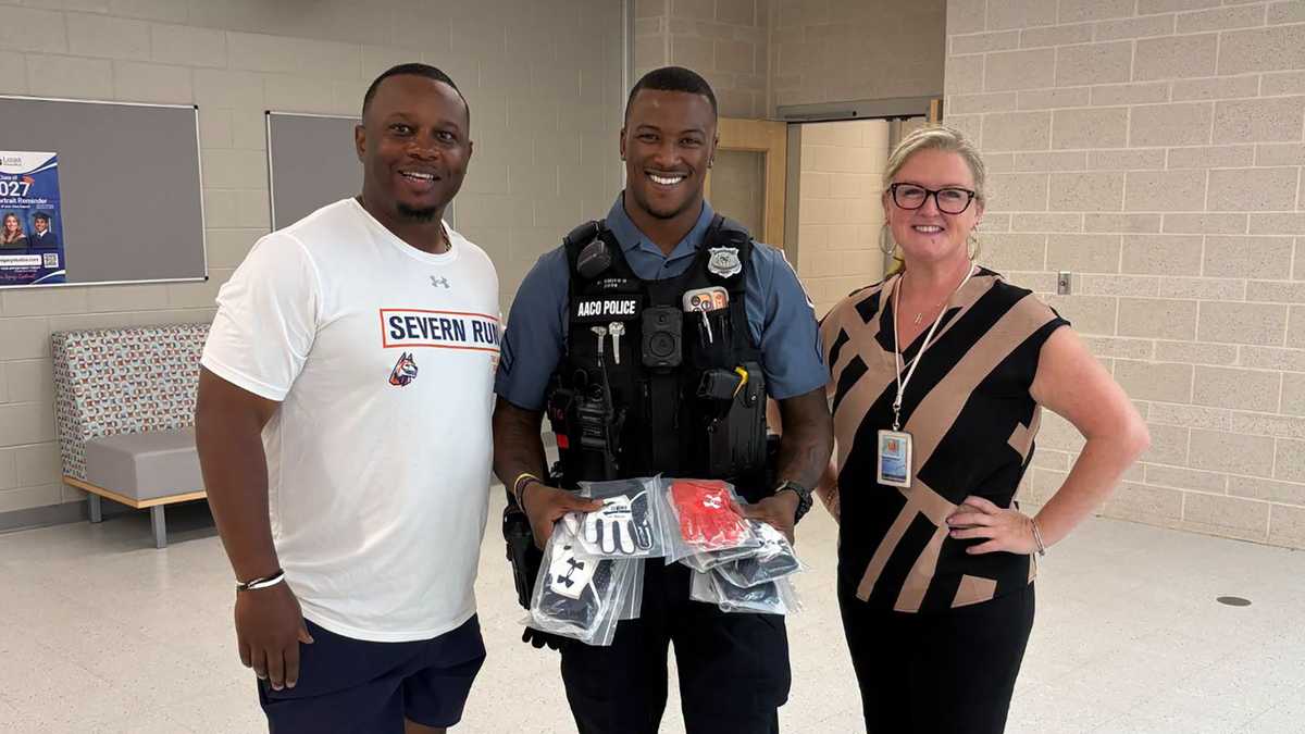 'Football runs in his blood': Anne Arundel County police corporal donates gloves to student-athletes