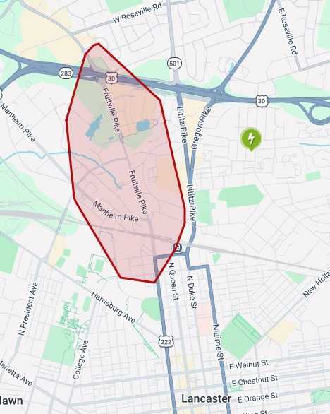 Mapa de cortes de energía de la ciudad de Lancaster.