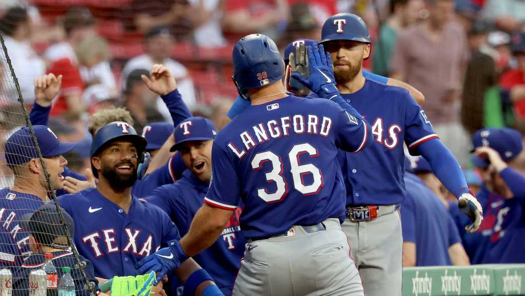 Langford homers on 1st pitch, Rangers beat Red Sox 6-4 in front of Scotland’s Tartan Army