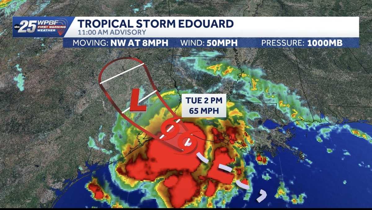 Edouard strengthens over the Gulf as it nears the coast