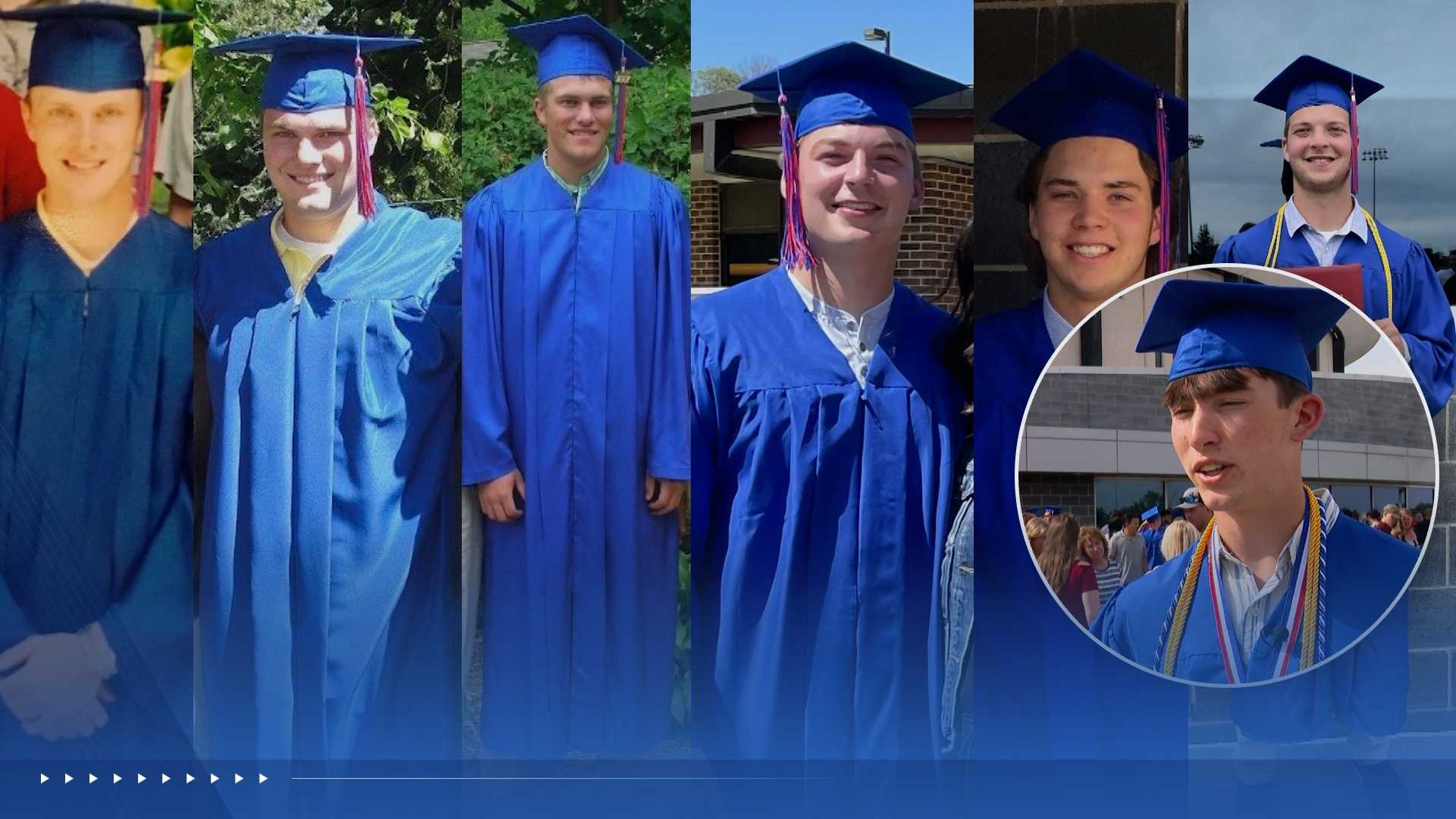 A single high school graduation gown has been passed from family to family for more than 20 years