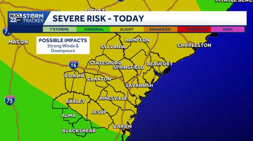 Severe storms expected this afternoon into the evening for Savannah and the LowCountry