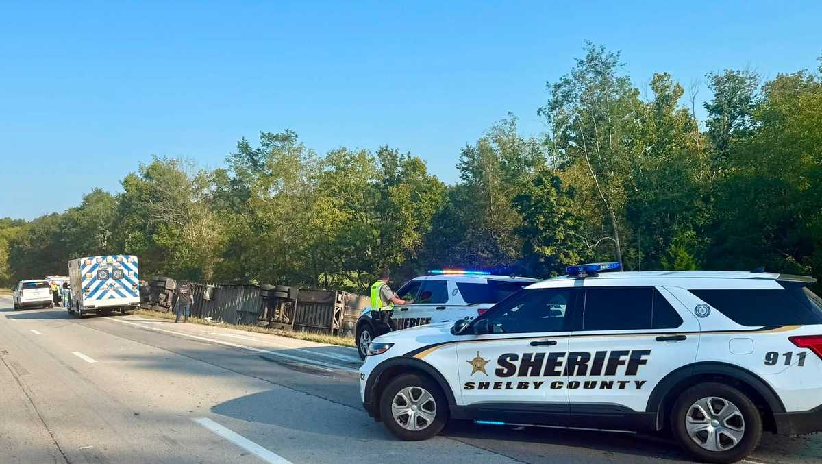 Semi overturns on I-64 in Shelby County, causing delays; driver injured