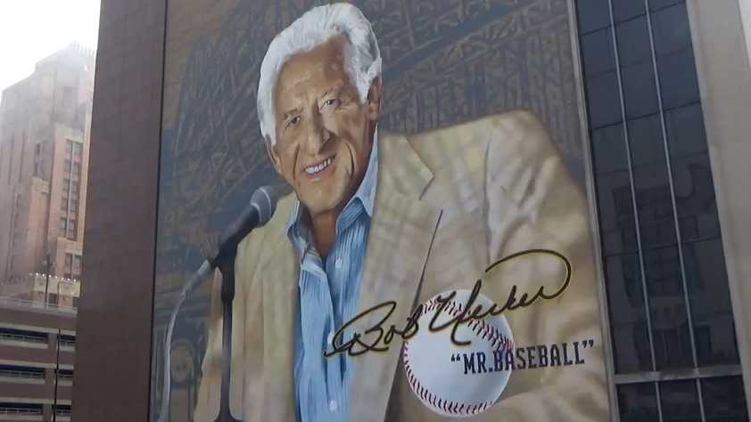 Brewers fans stop at Bob Uecker mural as team seeks its first-ever World Series win