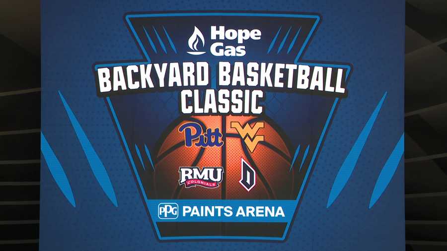 Announcement graphic for the Backyard Basketball Classic featuring Pitt, West Virginia, Duquesne and Robert Morris.