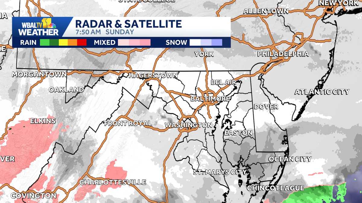 Heavy snow falling across Baltimore, will change to ice by afternoon