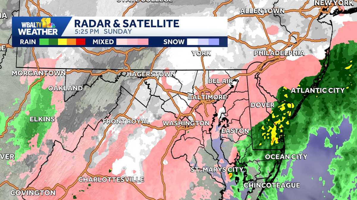 Heavy snow transitioning to ice across Baltimore