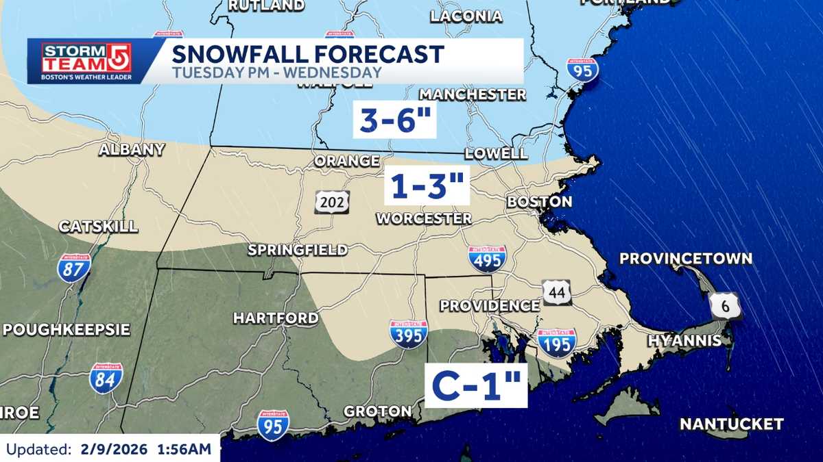 Next chance for snow could arrive Tuesday night in Massachusetts