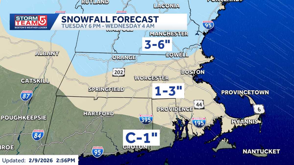 Next chance for snow arrives for Tuesday evening commute in Massachusetts