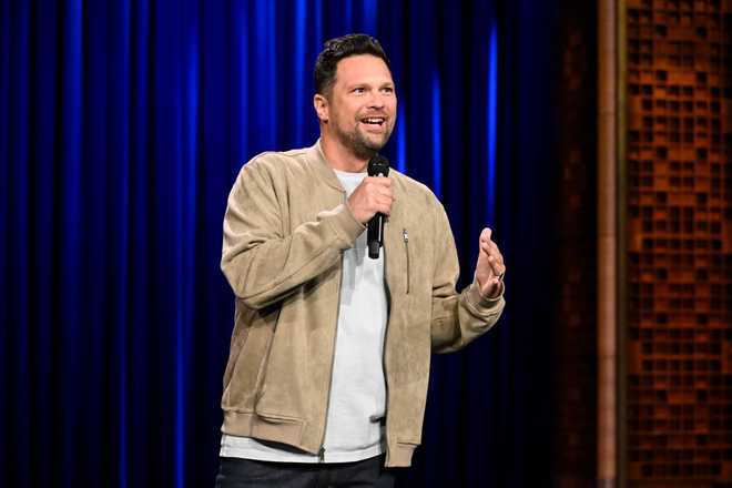 THE TONIGHT SHOW STARRING JIMMY FALLON -- Episode 2011 -- Pictured: Comedian Julian McCullough performs on Tuesday, August 20, 2024 -- (Photo by: Todd Owyoung/NBC via Getty Images)