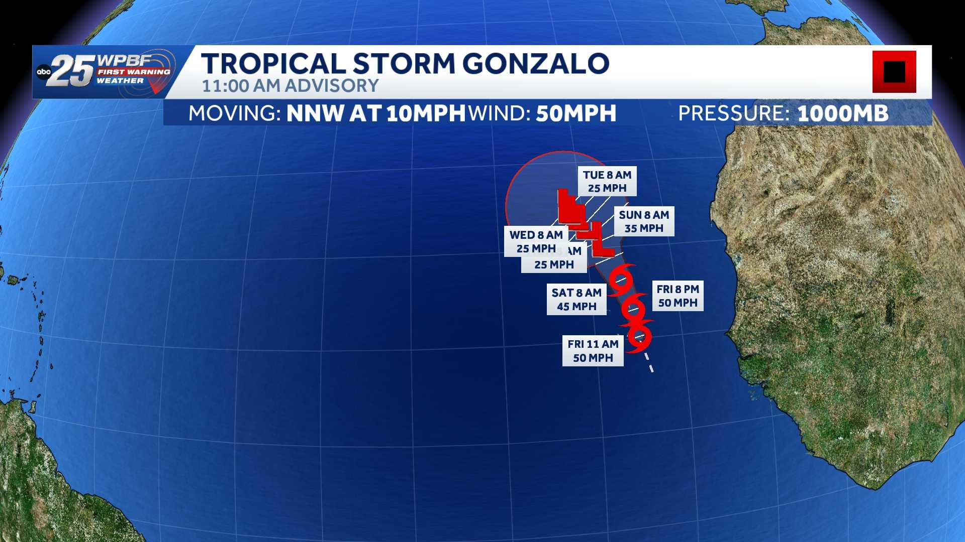 Tropical Storm Gonzalo spreading gusty winds across Cabo Verde Islands, NHC says