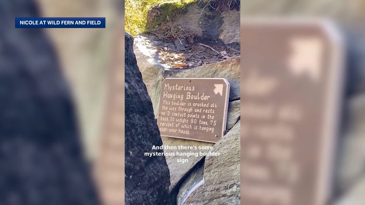 Historic hanging boulder falls at Polar Caves Park in New Hampshire - WGAL