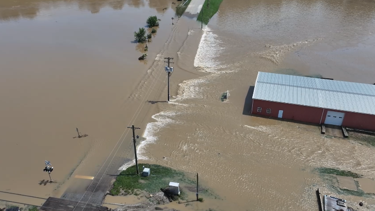 Aerial video shows devastating damage from storms, flooding in SE Indiana