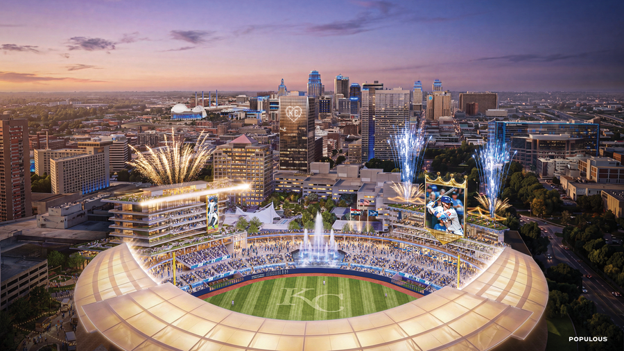 A rendering shows what the new Royals stadium could look like in downtown Kansas City.