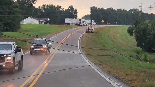 Downed power lines, fallen tree close roadways in Hinds and Copiah counties